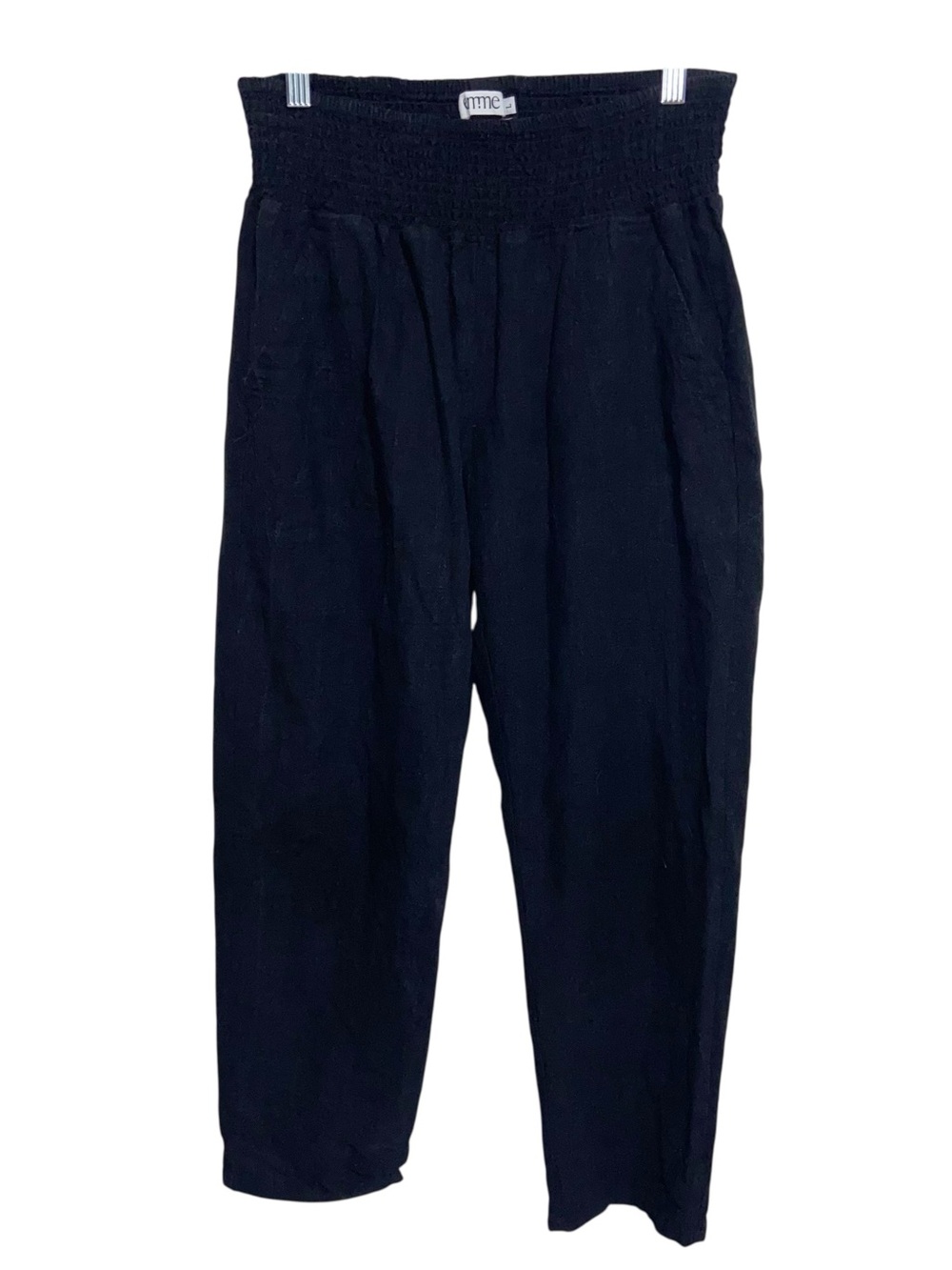 EMME Maternity Pants Womens Large Black Smocked Waist Linen Pockets Pull-On